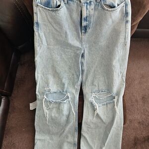 Zara Light Blue Ripped Flare Jeans